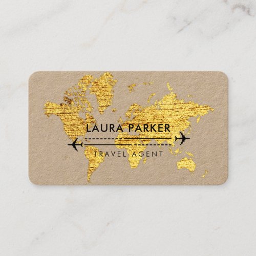 Travel Agent World Map Vacation Gold Glitter Busin Business Card