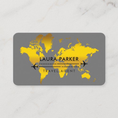 Travel Agent World Map Vacation Gold Glitter Business Card