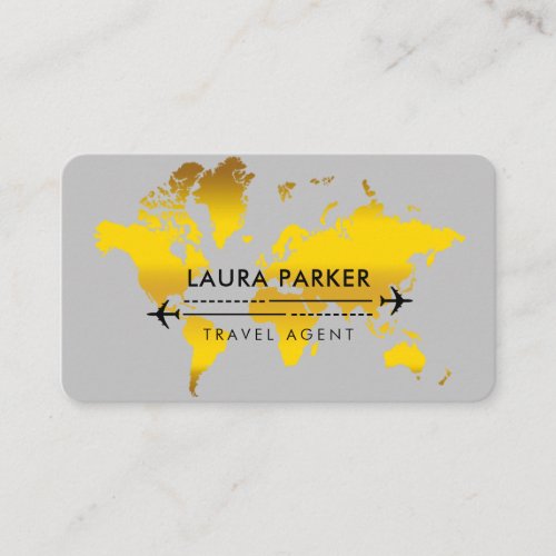 Travel Agent World Map Vacation Gold Glitter  Business Card