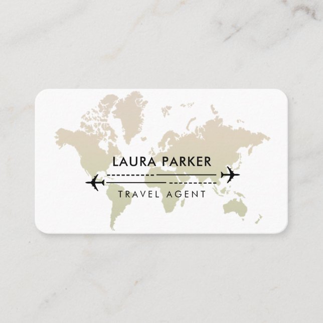 Travel Agent World Map Vacation Services Black Business Card (Front)
