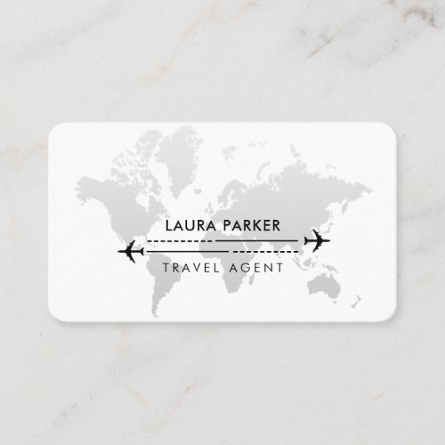 Travel Agent World Map Vacation Services Black Business Card