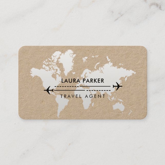 Travel Agent World Map Vacation Services Black Business Card (Front)