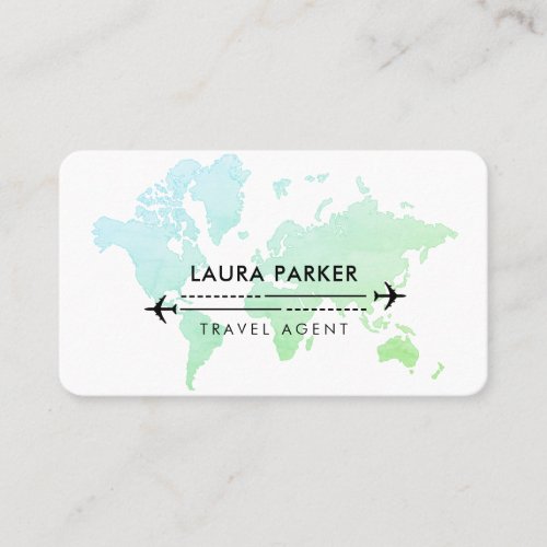 Travel Agent World Map Vacation Services Blue Business Card