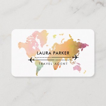 Travel Agent World Map Vacation Services Paint Business Card by tsrao100 at Zazzle