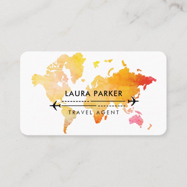 Travel Agent World Map Vacation Services Paint Business Card (Front)