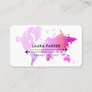 Travel Agent World Map Vacation Services Purple Business Card