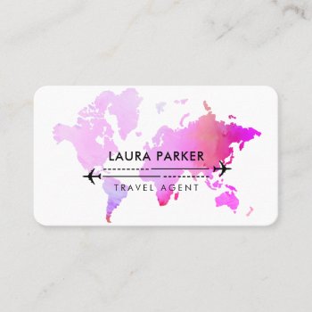 Travel Agent World Map Vacation Services Purple Business Card by tsrao100 at Zazzle