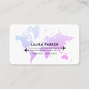 Travel Agent World Map Vacation Services Purple Business Card