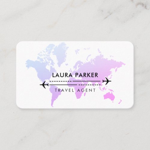 Travel Agent World Map Vacation Services Purple Business Card