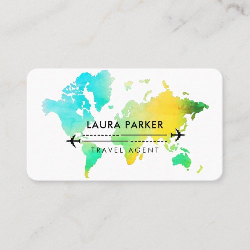 Travel Agent World Map Vacation Water Teal Beach B Business Card