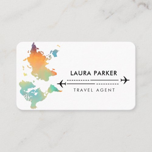 Travel Agent World Map Vacation Water Teal Beach B Business Card