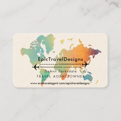 Travel Agent World Map Vacation Water Teal Beach B Business Card