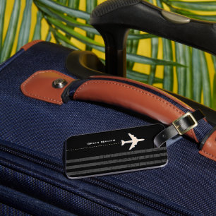 Travel Airplane custom name & initial black Luggage Tag