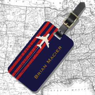Travel airplane customizable name & initial luggage tag