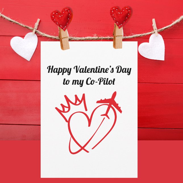Travel Airplane Heart and Crown Modern Valentine's Card (Creator Uploaded)