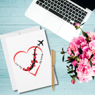 Travel Airplane Heart Love My Fly Friends Aviation Holiday Card