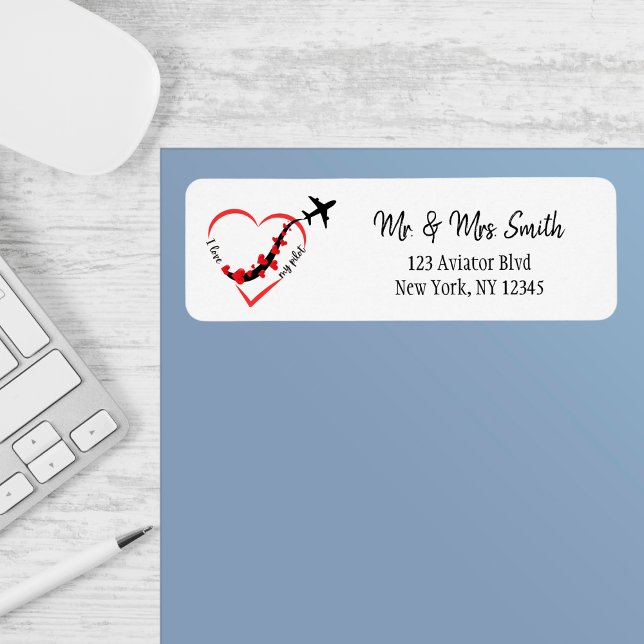 Travel Airplane Hearts with I Love My Pilot Text Label (Creator Uploaded)