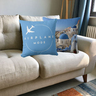 Travel Airplane Mode Modern Blue Custom Photo  Throw Pillow