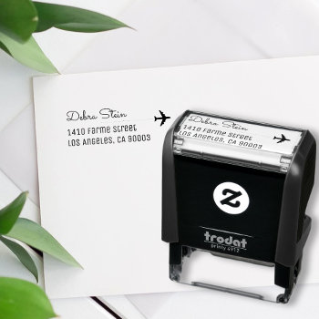 Travel Airplane & Name  Simple & Clear Self-inking Stamp by mixedworld at Zazzle