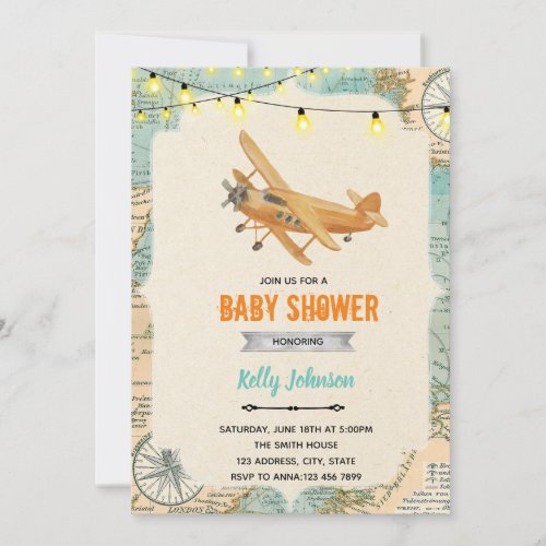 Travel airplane shower birthday invitation
