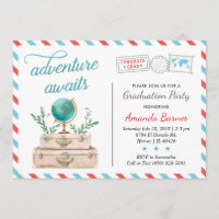 Travel Airplane Suitcases Graduation Grad Red Blue
