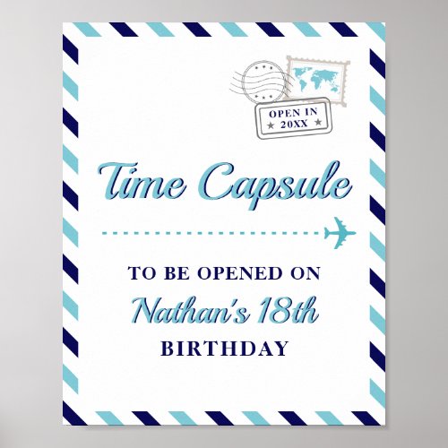 Travel Airplane Time Capsule Baby Boy 1st Birthday Poster