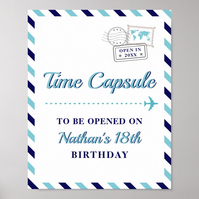 Travel Airplane Time Capsule Baby Boy 1st Birthday Poster (Front)