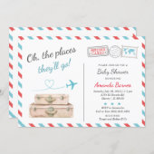 Travel Airplane Twin Baby Shower Sprinkle Red Blue Invitation (Front/Back)
