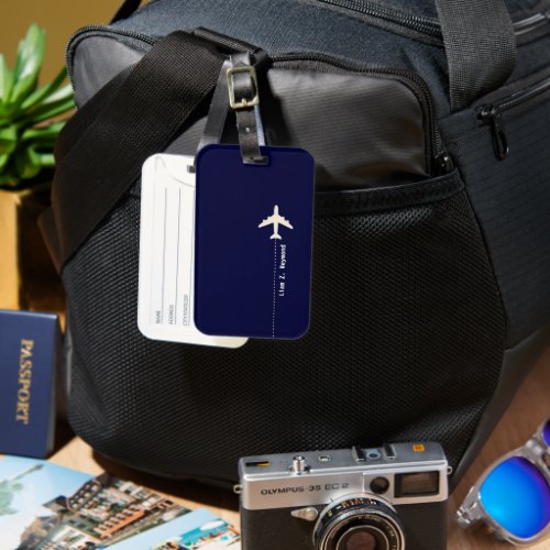 Travel Airplane with Dotted Line Navy Blue  Luggage Tag