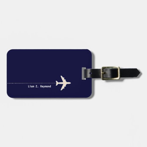 Travel Airplane with Dotted Line Navy Blue  Luggage Tag