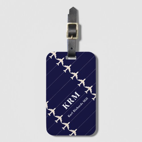 travel airplane with dotted lines blue luggage tag