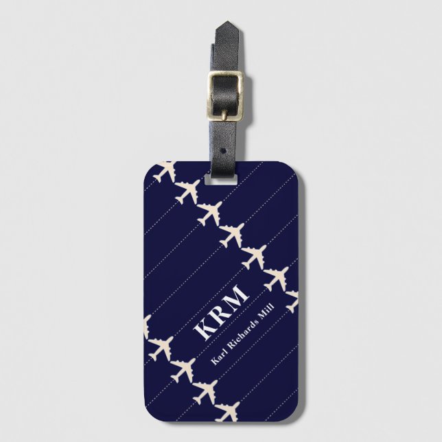 travel airplane with dotted lines blue luggage tag (Front Vertical)