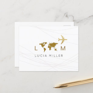 Travel Airplane World Map White Holiday Postcard