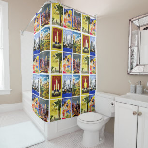 Travel America vintage retro collage Shower Curtain