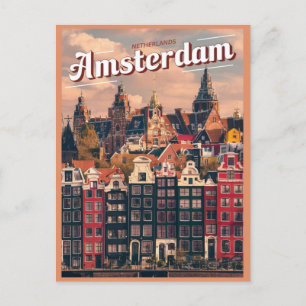 Travel Amsterdam colourful houses vintage gifts Postcard