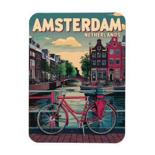 Travel Amsterdam holland bicycles vintage gifts  Magnet