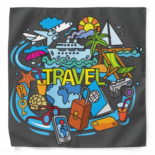 Travel and vacation l Cool drawing for summer Bandana (Front)