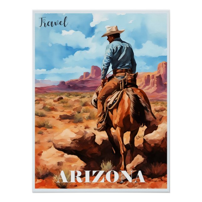 Travel Arizona, Cowboy on Horseback Poster (Front)