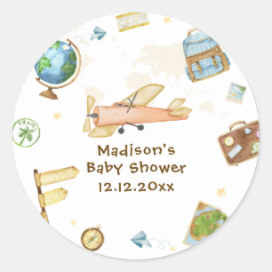 Travel Around The World Airplane Baby Shower Classic Round Sticker