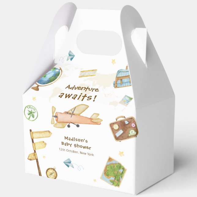 Travel Around The World Airplane Baby Shower  Favor Boxes (Front)