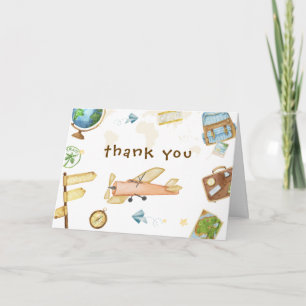 Travel Around The World Airplane Baby Shower Letterpress Thank You Card