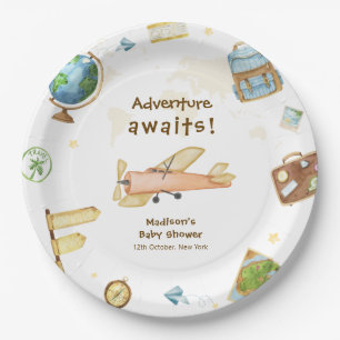 Travel Around The World Airplane Baby Shower  Paper Plates