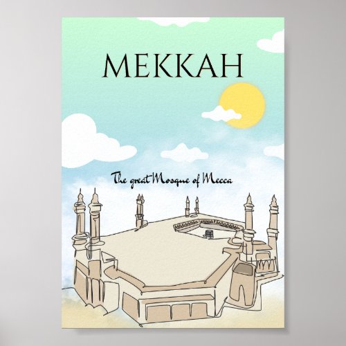 Travel art poster of the Great Mosque of Mecca