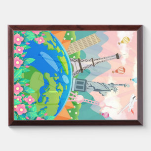 Travel Art Travel Around World Award Plaque
