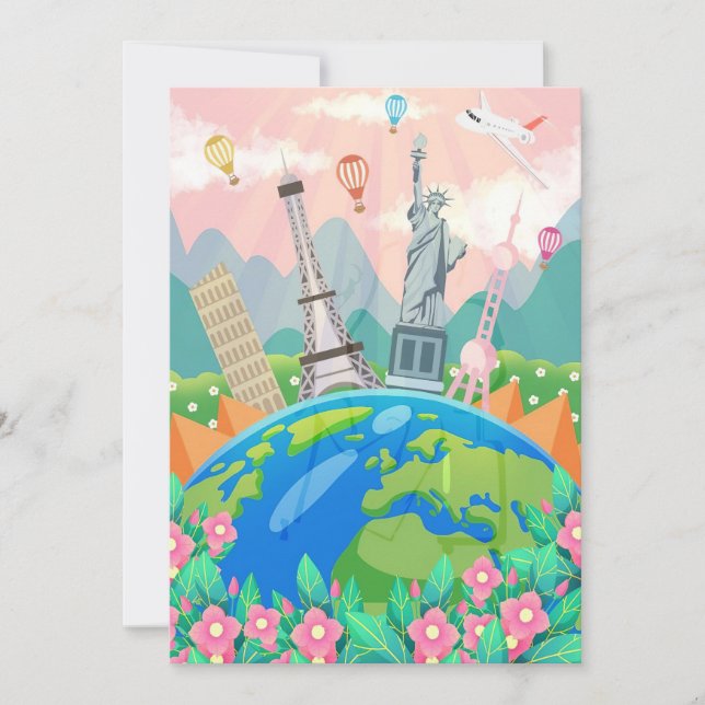 Travel Art Travel Around World Thank You Card (Front)