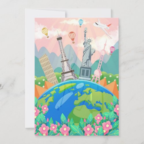 Travel Art Travel Around World Thank You Card