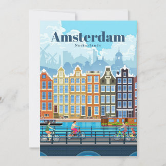 Travel Art Travel To Amsterdam Thank You Card