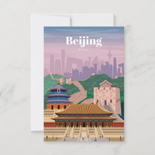 Travel Art Travel To Beijing China RSVP Card