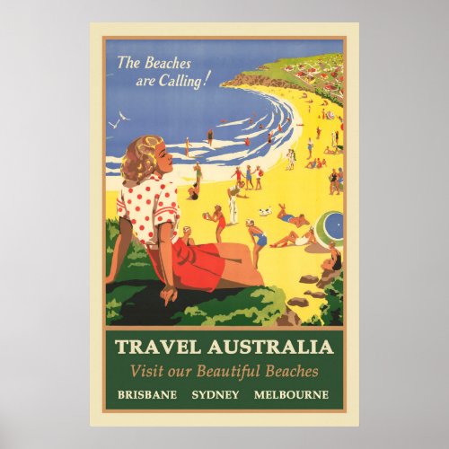 Travel Australia Beaches Vintage Poster