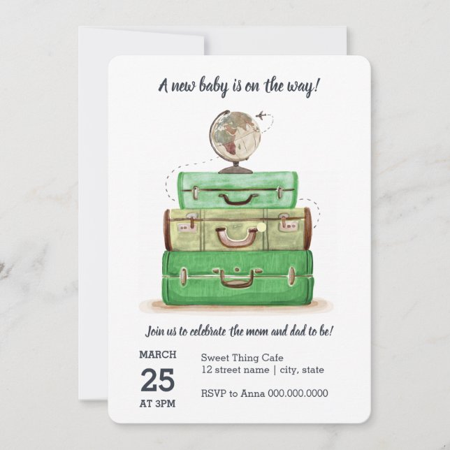 Travel Baby Shower Green Invitation Card (Front)